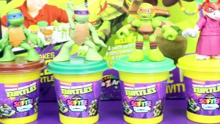 TMNT Play Doh and Ninja Turtles Softee Dough with Leonardo Toy DIY Review Clones of Mikey and Donnie