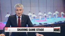 Joint taekwondo stage by South Korean and North Korean demonstrators