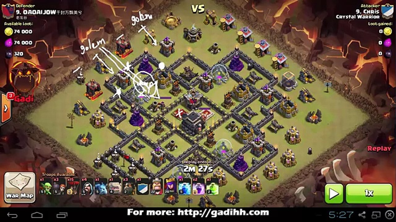 Golem and Lava Hound Strategy vs Maxed Defenses TH9 | GoLavaLoon | Clan Wars | Clash Of Clans HD