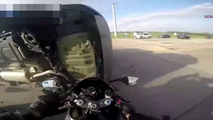 Heart-stopping moment cars collide into bike in road accident