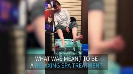 Mom has hilarious reaction to fish pedicure