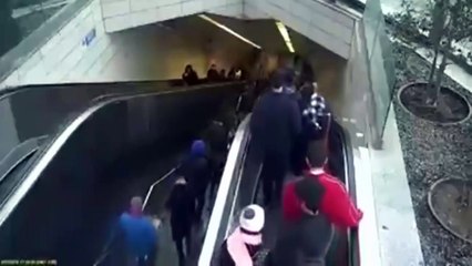 Hungry escalator swallowed man. It took 1 hour to save him