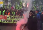 Demonstrators March in Support of French Railway Workers' Strike