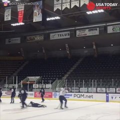 Hockey player starts team brawl after shootout