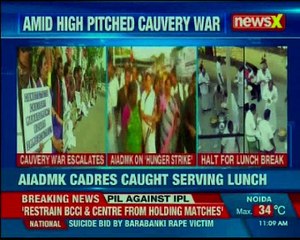 AIADMK stages hunger strike some of the cadres caught serving lunch