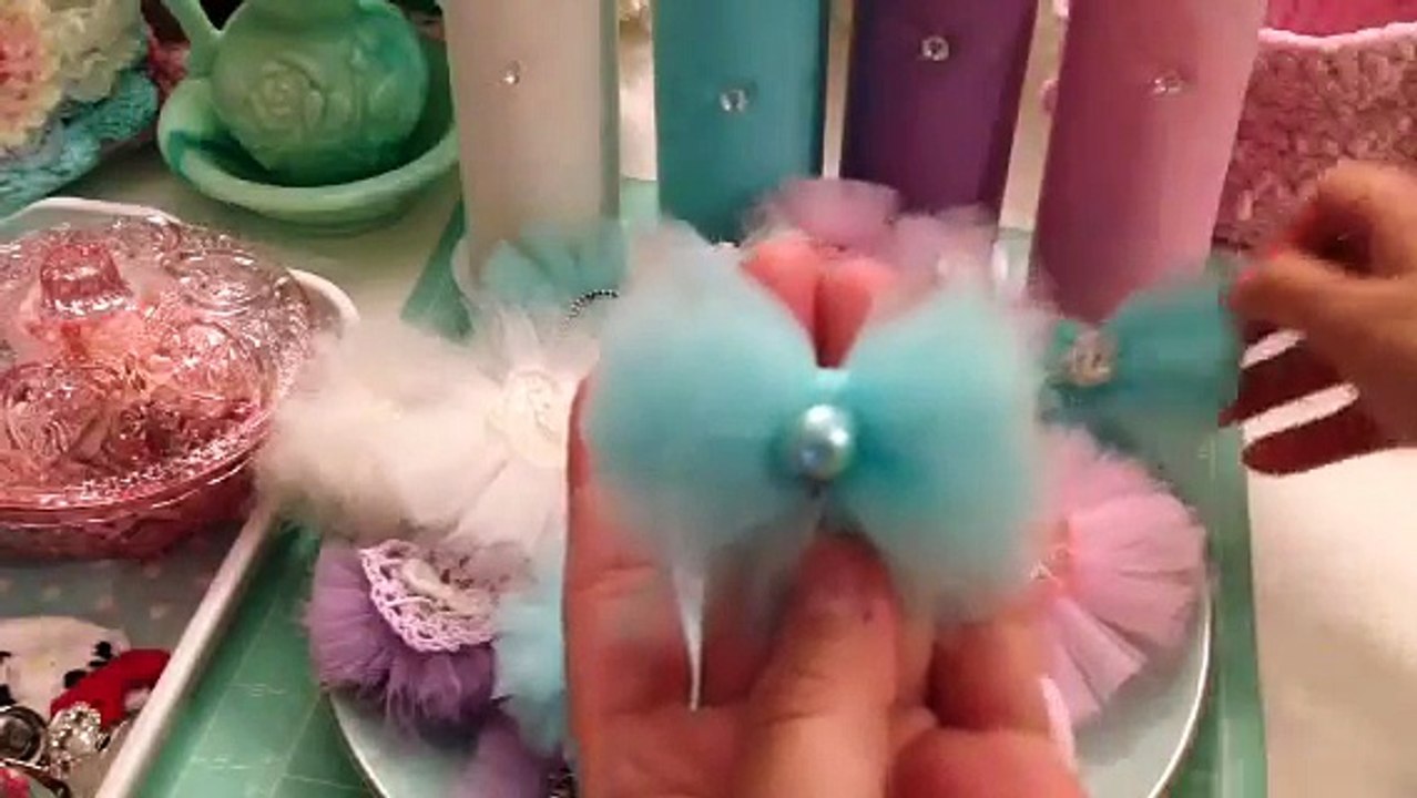 Tulle flowers & bows, crochet basket and crochet pretties