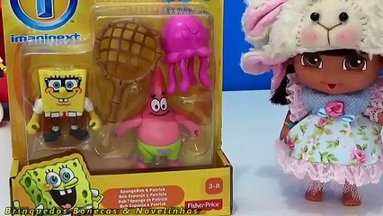 Baby Dora Aventureira brinca com o ônibus do Bob Esponja - Dora the Explorer Bikini Botton Bus