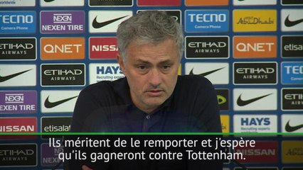 33e j. - Mourinho: "City mérite de remporter le titre, j'espère qu'ils gagneront contre Tottenham"