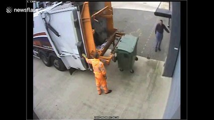 Moment bin lorry sideswipes parked Mercedes causing thousands in damages