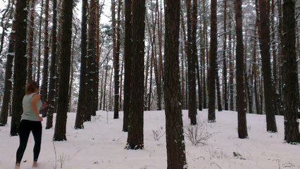 Woman Workout in Winter Forest Sit-ups and Plank