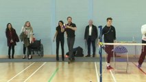 Prince Harry throws a ball at the Invictus Games volleyball trials at the University of Bath