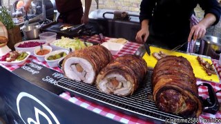 Crispy Fat Belly Pork and Chorizo Sausage. A Great Sandwich Tasted in Brick Lane. London Street Food