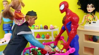 Frozen Anna Barbie Doll Open Play Doh Ice Cube Surprise Reveals a Shopkins with Spiderman Superhero