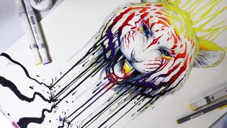 Speedpainting - Fading - How to paint a colorful tiger with markers and watercolors - Tutorial