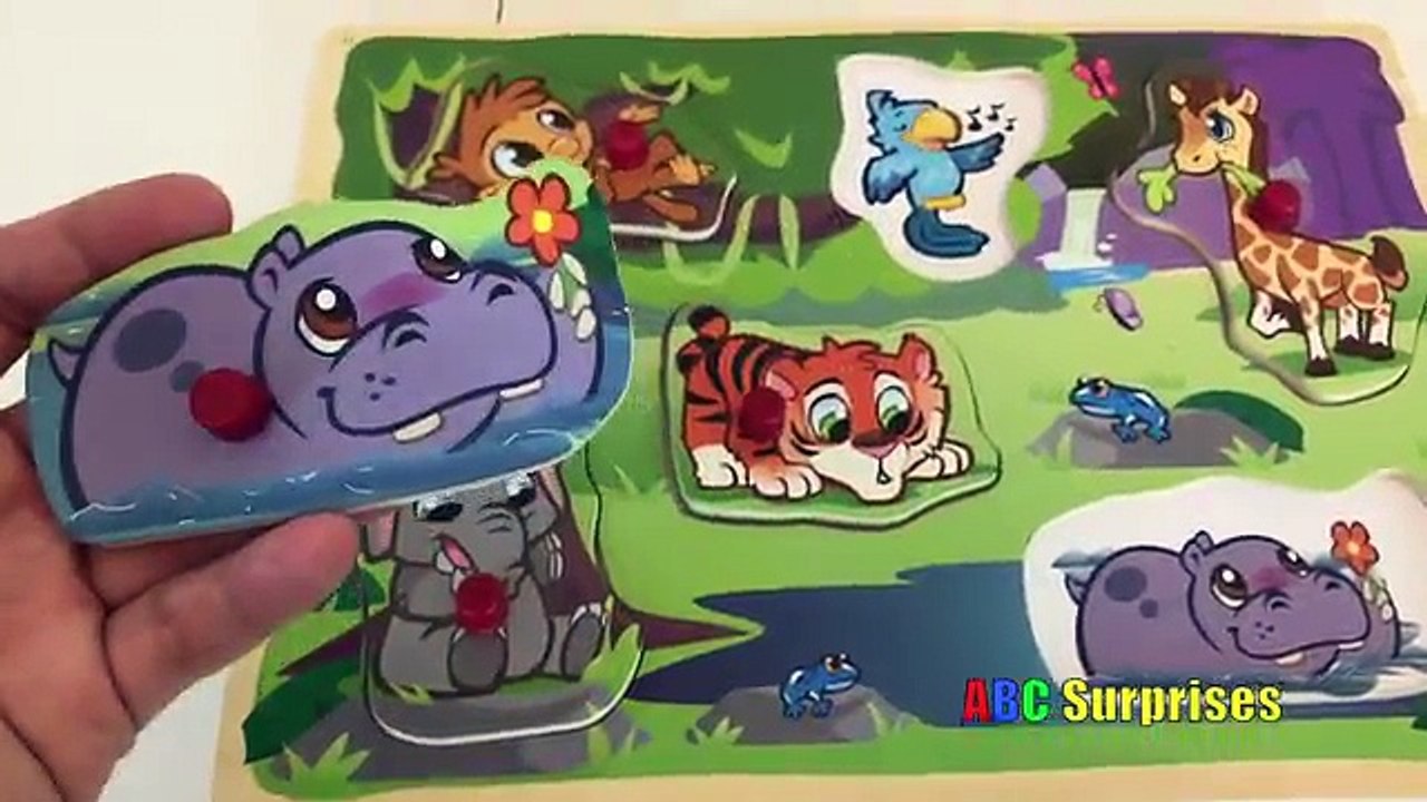 Learn Safari Animal Names Wooden Peg Animal Puzzle Toys Review Fun Learning for Kids ABC Surprises