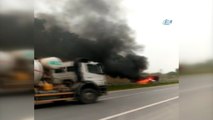 Traktör ile otomobil çarpıştı, araç alev alev yandı: 2 yaralı