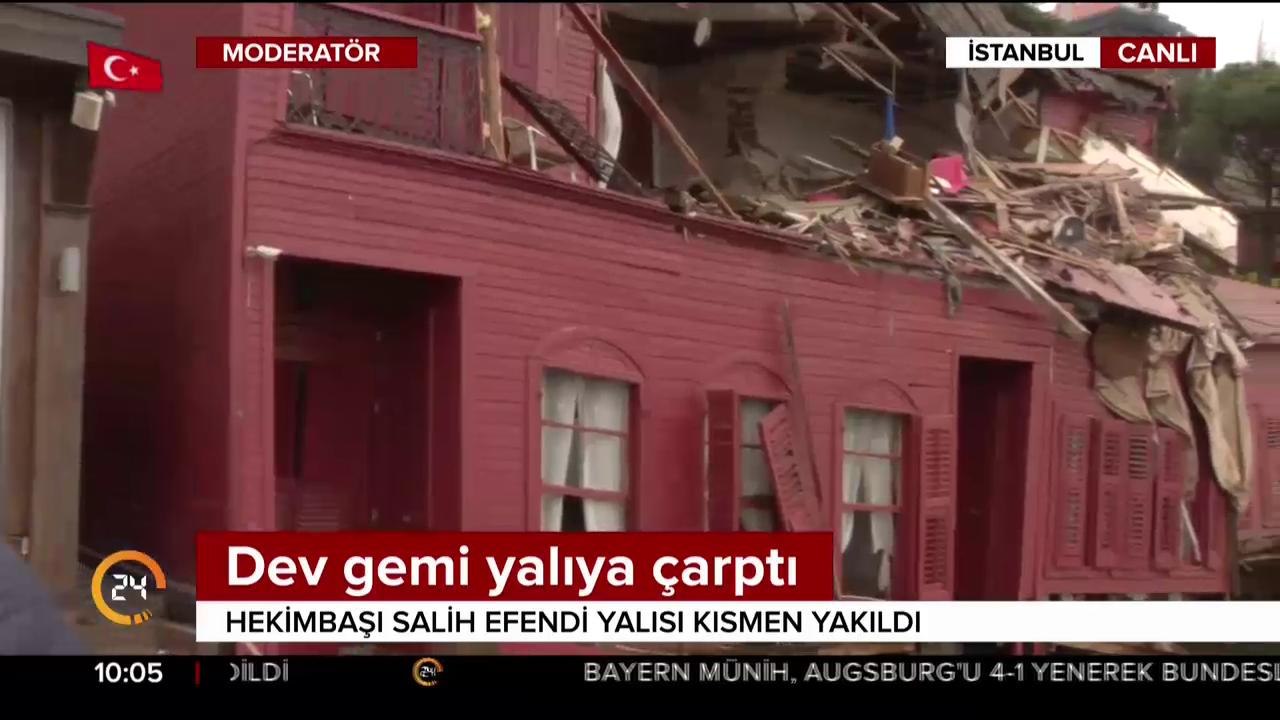 Dev gemi yalıya çarptı