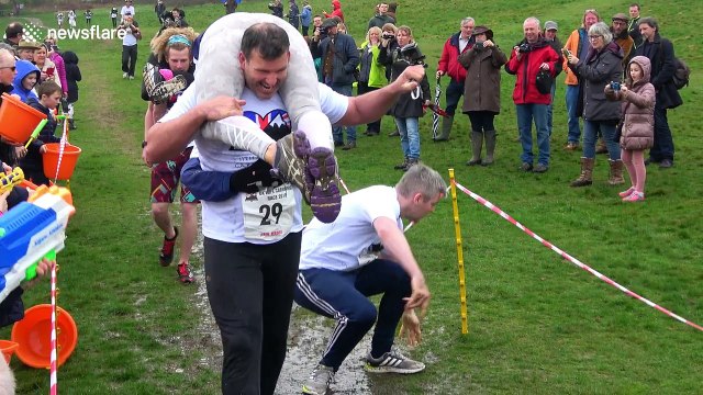 Woman suffers horrific fall during UK Wife Carrying Championships