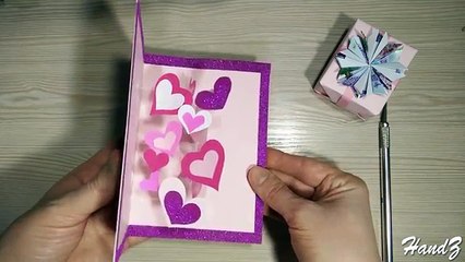 Valentines greeting card with hearts (transparent acetate). DIY Pop-up card with hearts