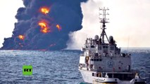 Una enorme mancha de petróleo en llamas amenaza la vida marina en el mar de la China Oriental