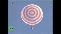 Aterrizan en Kazajistán tres tripulantes de la Estación Espacial Internacional