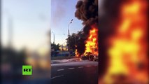 4 autos y 2 camiones chocan en mortal accidente en Moscú
