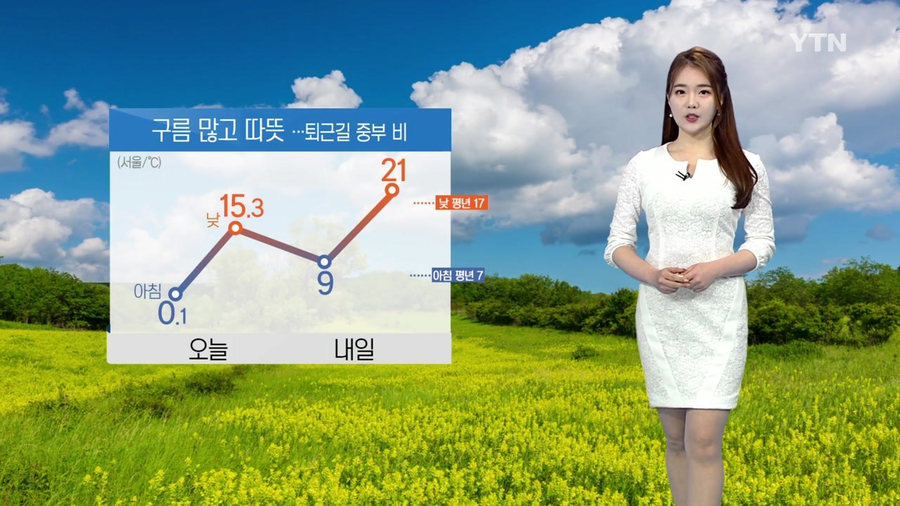 [날씨] 내일 구름 많고 따뜻...퇴근길 중부 비 / YTN