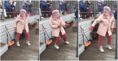 Atento aos movimentos de dança desta senhora ao ritmo de "Sweet Dreams"... TOP!