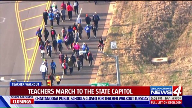 Teachers, Students Walk to Oklahoma State Capitol in Sixth Day of Strike