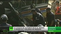 Venezuela: Choque entre un bus y un camión deja 16 muertos y decenas de heridos