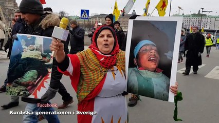ژنێکی کورد لە سوید لە خۆپێشانداندا بۆ عەفرین