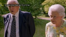 The Queen laughs with Sir David Attenborough about a sundial