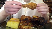 ASMR Eating/Whisper - Eating grilled & fried chicken w/ cornbread