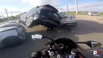 Biker Was Lucky To Walk Away After This Intersection Crash