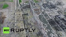 Devastación total: Un dron sobrevuela el aeropuerto de Donetsk en ruinas