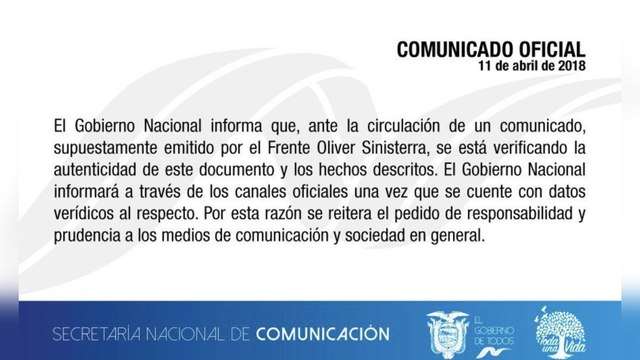 Ecuador verifica información de supuesta muerte de periodistas secuestrados