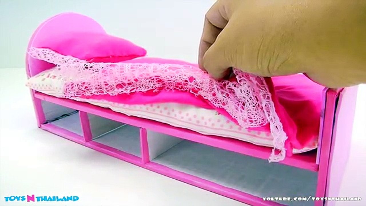 How to make bed and curtain for dolls house, วิธีทำเตียงและผ้าม่าน บ้านบาร์บี้