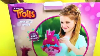 ANNA CUTS POPPYS HAIR OFF Trolls Poppy Style Station Makeover Toys Review TROLL TOY HAIRCUT