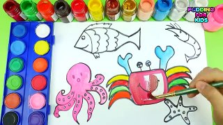 Drawing Animal Sea Fish Octopus Prawn Crab Learning Number Learning Colors Coloring Pages For Kids