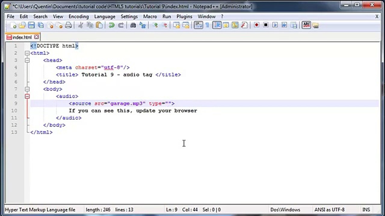 HTML5 and CSS3 beginners tutorial 9 - New audio tag