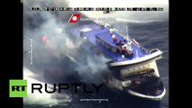 Impresionantes imágenes del  ferry incendiado en el Mediterráneo