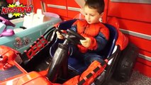 Spiderman In Real Life goes shopping for the Spiderman Power Wheels Car Landon ToyReview