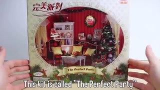 DIY Miniature Dollhouse Kit Christmas Living/Family Room with Working Lights! / Relaxing Crafts