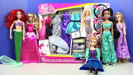 Barbie Doll Fashion Designer Disney Princess Dressup Party Frozen Ariel Aurora Jasmine Anna Rapunzel