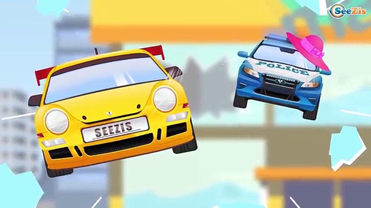 Voitures de police. Dessin animé. Véhicules dassistance: LA COURSE pour enfants