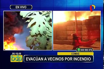 Comas: evacúan a vecinos por voraz incendio en depósito de llantas