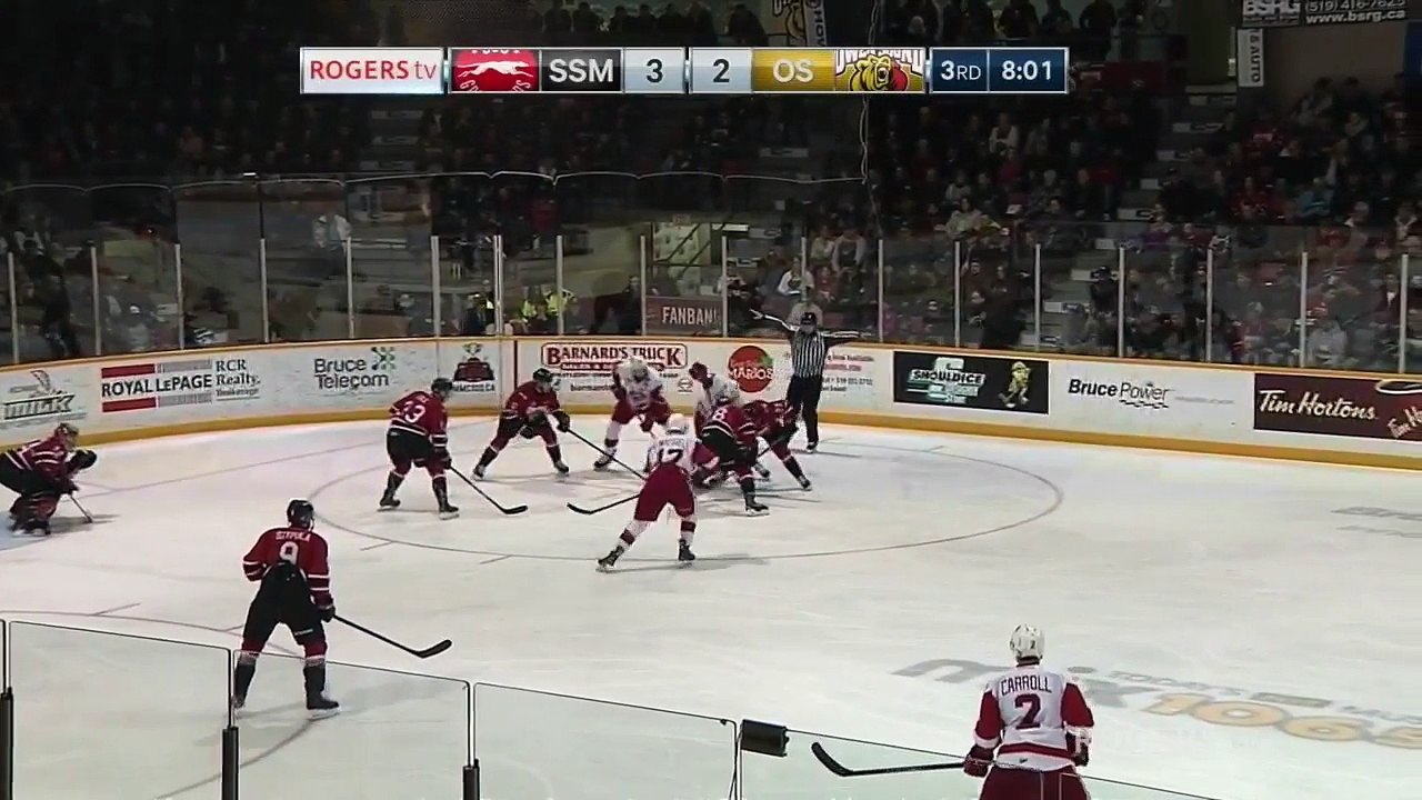 OHL Sault Ste. Marie Greyhounds - Howdeshell goes bardown