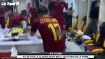 Le vestiaire de la Roma après la qualification contre le Barça