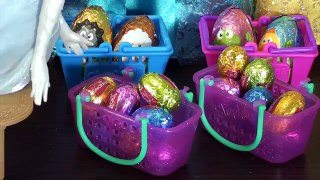anna, Elsa and Disney princesses decorate Easter eggs Kristoff eats lots of chocolate eggs