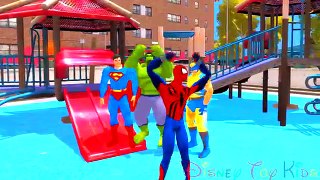 Spiderman Wheels On The Bus & PARTY HULK, SUPERMAN AND WOLVERINE - Nursery Rhymes Songs for Children